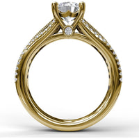 Three Row Stepped Engagement Ring Setting with Pavé Diamonds and Milgrain Detail by Fana - 0.58 Carat Total Diamond Weight