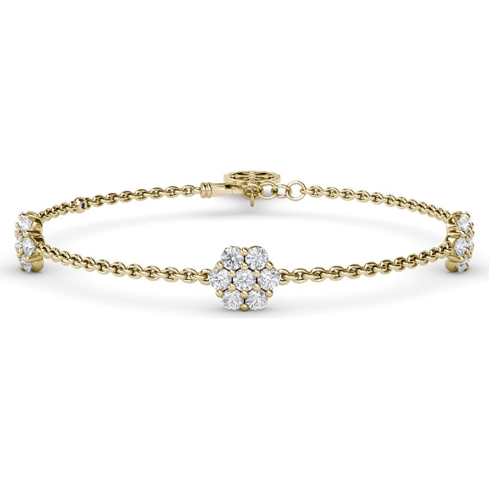 Three-Station Floral Diamond Bracelet with Prong-Set Round Diamonds by Fana - 1.47 Carat Total Diamond Weight