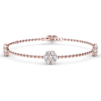 Three-Station Floral Diamond Bracelet with Prong-Set Round Diamonds by Fana - 1.47 Carat Total Diamond Weight