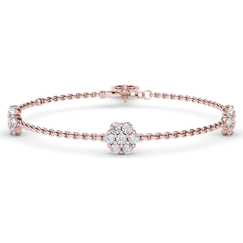 Three-Station Floral Diamond Bracelet with Prong-Set Round Diamonds by Fana - 1.47 Carat Total Diamond Weight