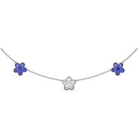Three-Station Floral Necklace with Pavé Diamonds and Blue Sapphires by Fana - 3.63 Carat Total Gemstone Weight