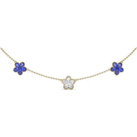 Three-Station Floral Necklace with Pavé Diamonds and Blue Sapphires by Fana - 3.63 Carat Total Gemstone Weight