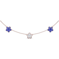 Three-Station Floral Necklace with Pavé Diamonds and Blue Sapphires by Fana - 3.63 Carat Total Gemstone Weight