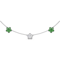 Three-Station Floral Necklace with Pavé Diamonds and Emeralds by Fana - 2.92 Carat Total Gemstone Weight
