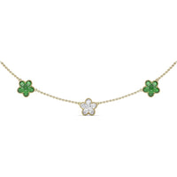 Three-Station Floral Necklace with Pavé Diamonds and Emeralds by Fana - 2.92 Carat Total Gemstone Weight