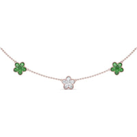 Three-Station Floral Necklace with Pavé Diamonds and Emeralds by Fana - 2.92 Carat Total Gemstone Weight