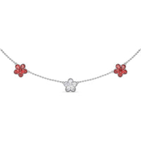 Three-Station Floral Necklace with Pavé Diamonds and Rubies by Fana - 3.63 Carat Total Gemstone Weight