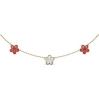 Three-Station Floral Necklace with Pavé Diamonds and Rubies by Fana - 3.63 Carat Total Gemstone Weight