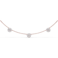Three-Station Magnolia Diamond Cluster Necklace with Round Diamonds by Fana - 1.68 Carat Total Diamond Weight