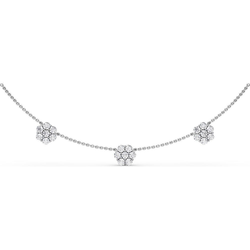 Three-Station Magnolia Diamond Necklace with Cluster Set Round Diamonds by Fana - 2.52 Carat Total Diamond Weight