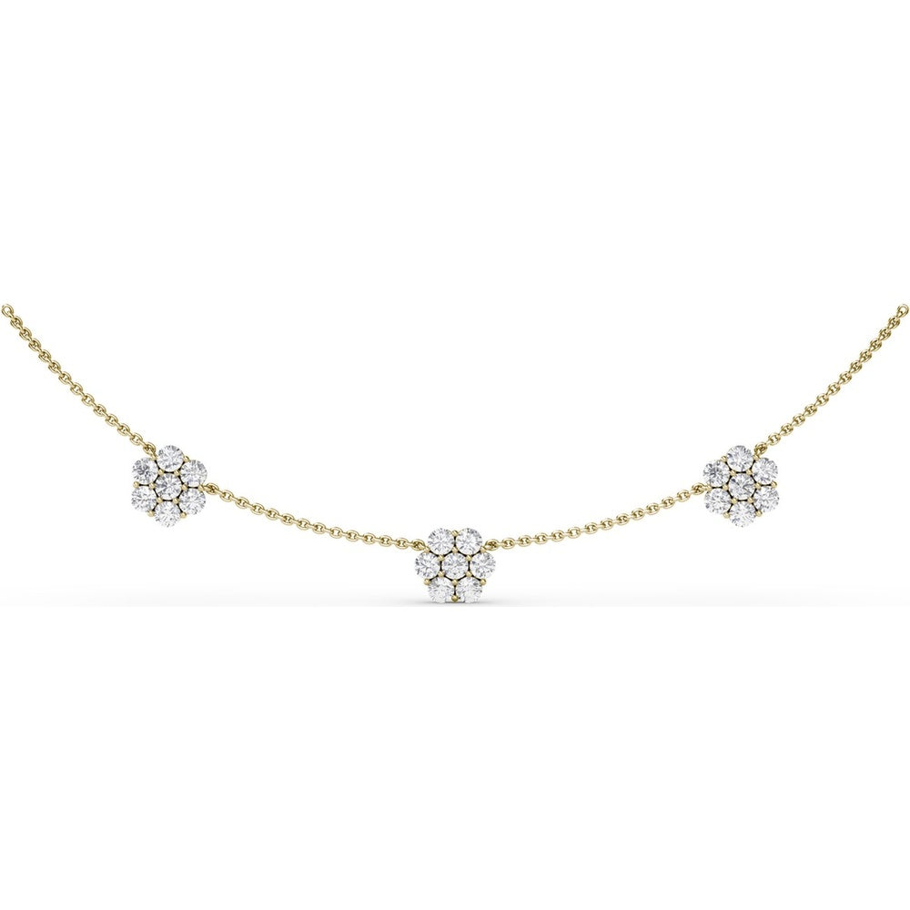 Three-Station Magnolia Diamond Necklace with Cluster Set Round Diamonds by Fana - 2.52 Carat Total Diamond Weight