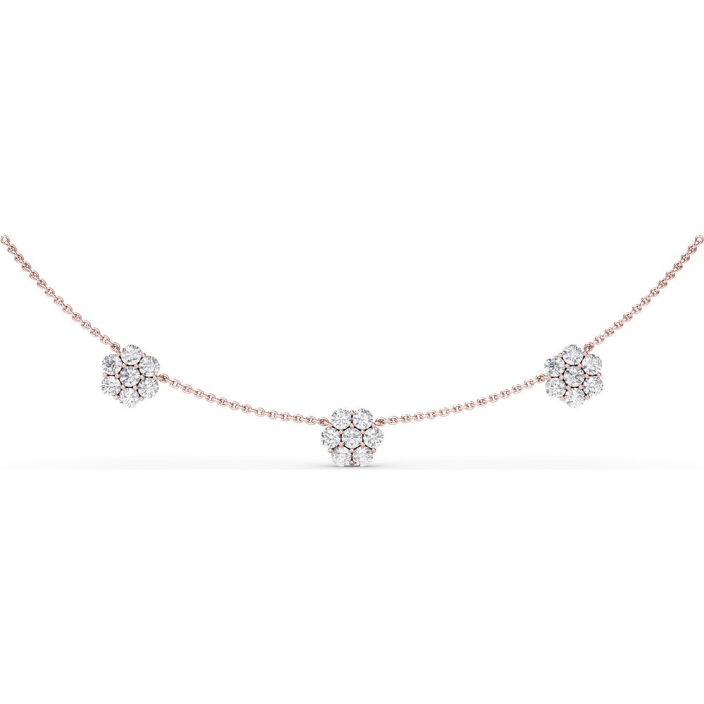 Three-Station Magnolia Diamond Necklace with Cluster Set Round Diamonds by Fana - 2.52 Carat Total Diamond Weight