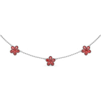 Three-Station Magnolia Necklace with Milgrain Detail and Round Rubies by Fana - 4.02 Carat Total Ruby Weight