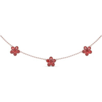Three-Station Magnolia Necklace with Milgrain Detail and Round Rubies by Fana - 4.02 Carat Total Ruby Weight