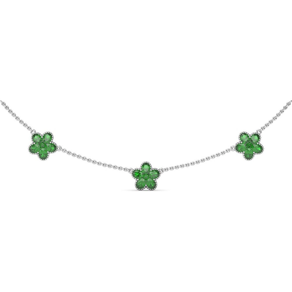 Three-Station Magnolia Necklace with Milgrain Set Round Emeralds by Fana - 2.94 Carat Total Emerald Weight