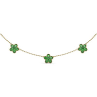 Three-Station Magnolia Necklace with Milgrain Set Round Emeralds by Fana - 2.94 Carat Total Emerald Weight