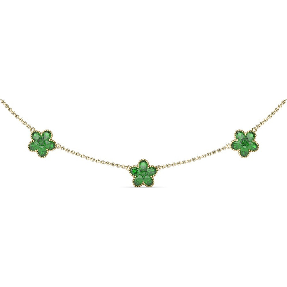 Three-Station Magnolia Necklace with Milgrain Set Round Emeralds by Fana - 2.94 Carat Total Emerald Weight