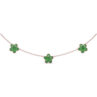 Three-Station Magnolia Necklace with Milgrain Set Round Emeralds by Fana - 2.94 Carat Total Emerald Weight