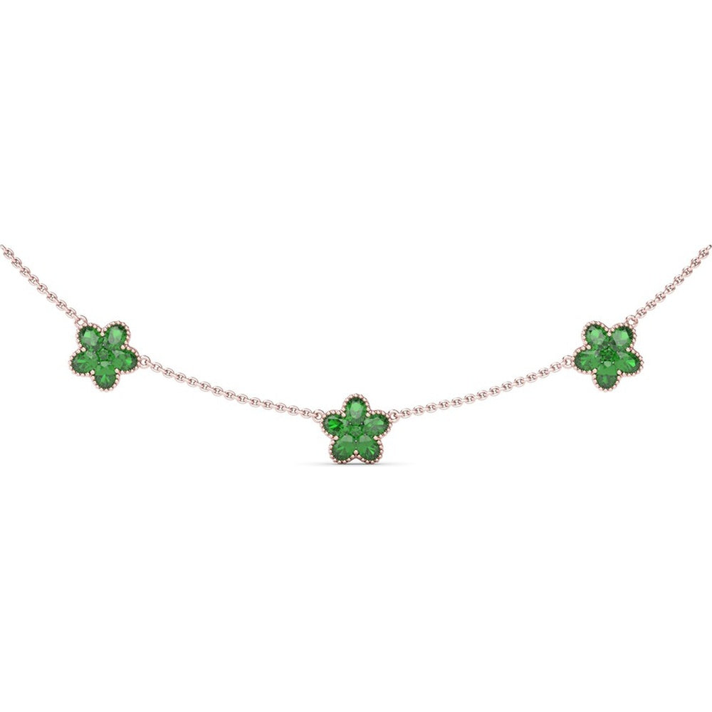 Three-Station Magnolia Necklace with Milgrain Set Round Emeralds by Fana - 2.94 Carat Total Emerald Weight