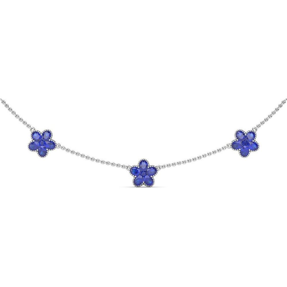 Three-Station Magnolia Necklace with Milgrain Set Round Sapphires by Fana - 4.02 Carat Total Gemstone Weight