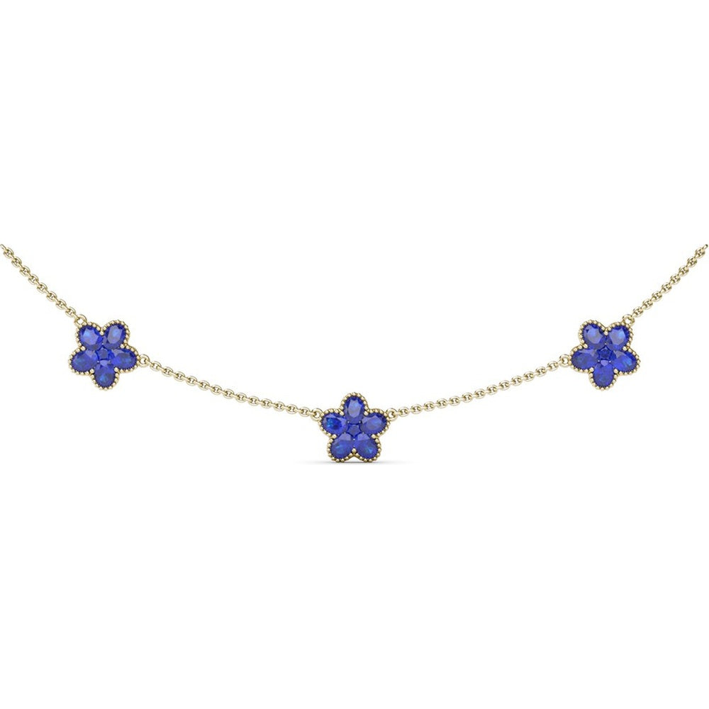 Three-Station Magnolia Necklace with Milgrain Set Round Sapphires by Fana - 4.02 Carat Total Gemstone Weight