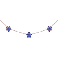Three-Station Magnolia Necklace with Milgrain Set Round Sapphires by Fana - 4.02 Carat Total Gemstone Weight
