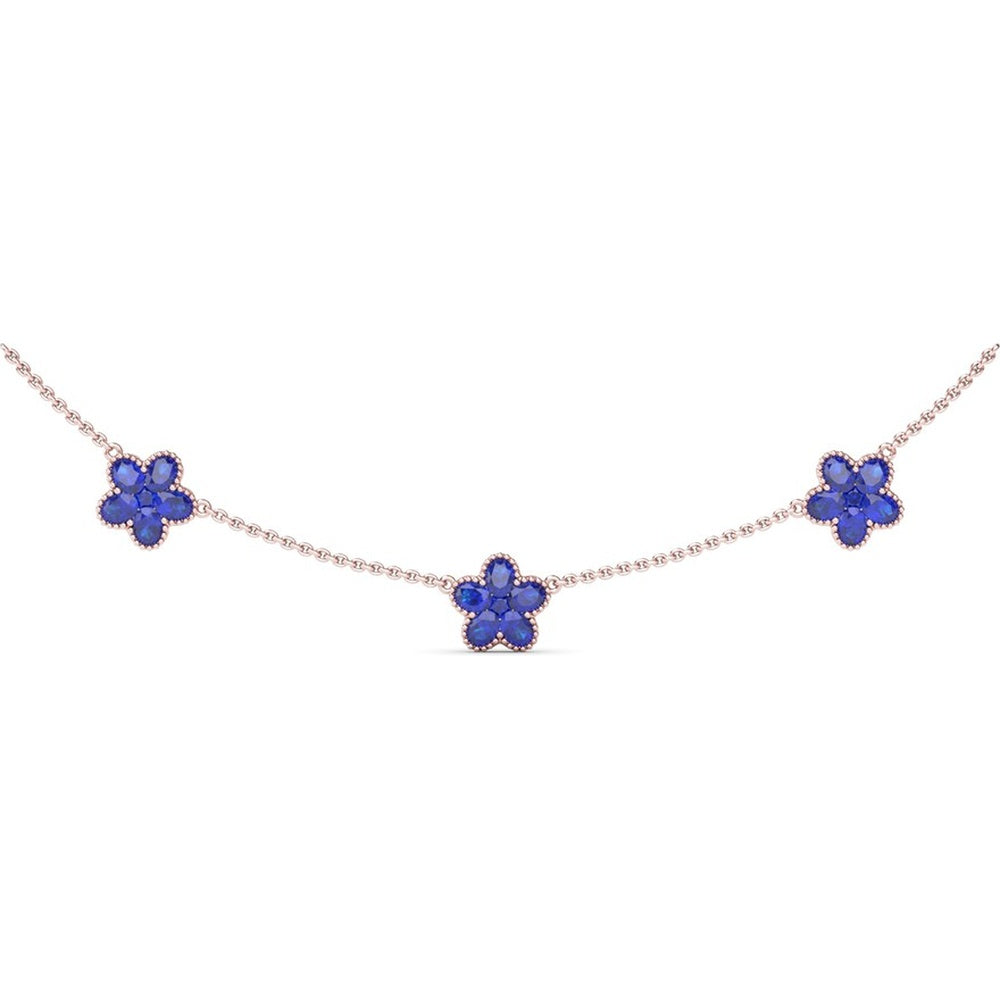 Three-Station Magnolia Necklace with Milgrain Set Round Sapphires by Fana - 4.02 Carat Total Gemstone Weight