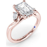 Three-Stone Curved Engagement Ring Setting with Pear-Shaped Side Diamonds and Hidden Peek-a-Boo Diamond - 0.22 Carat Total Side Stone Weight by Fana