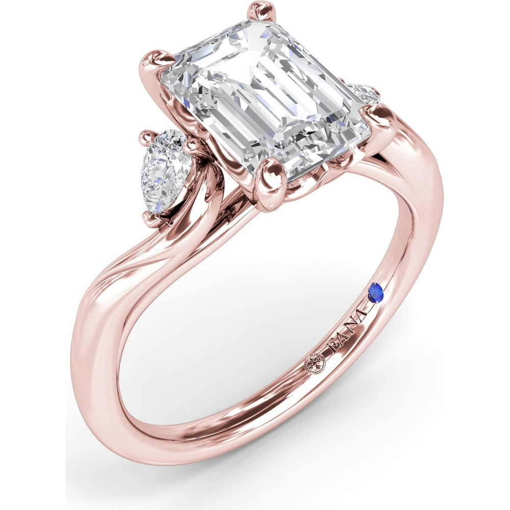 Three-Stone Curved Engagement Ring Setting with Pear-Shaped Side Diamonds and Hidden Peek-a-Boo Diamond - 0.22 Carat Total Side Stone Weight by Fana