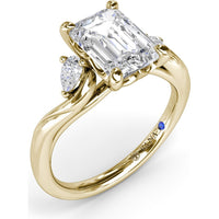 Three-Stone Curved Engagement Ring Setting with Pear-Shaped Side Diamonds and Hidden Peek-a-Boo Diamond - 0.22 Carat Total Side Stone Weight by Fana