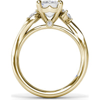 Three-Stone Curved Engagement Ring Setting with Pear-Shaped Side Diamonds and Hidden Peek-a-Boo Diamond - 0.22 Carat Total Side Stone Weight by Fana