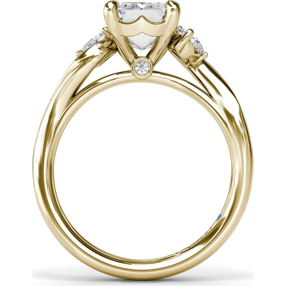 Three-Stone Curved Engagement Ring Setting with Pear-Shaped Side Diamonds and Hidden Peek-a-Boo Diamond - 0.22 Carat Total Side Stone Weight by Fana