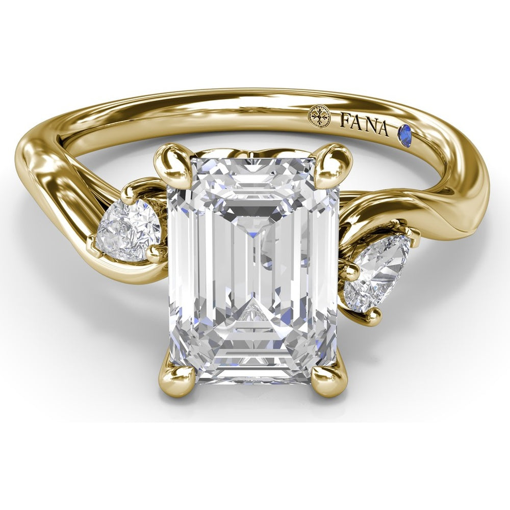 Three-Stone Curved Engagement Ring Setting with Pear-Shaped Side Diamonds and Hidden Peek-a-Boo Diamond - 0.22 Carat Total Side Stone Weight by Fana