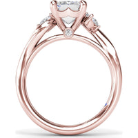 Three-Stone Curved Engagement Ring Setting with Pear-Shaped Side Diamonds and Hidden Peek-a-Boo Diamond - 0.22 Carat Total Side Stone Weight by Fana