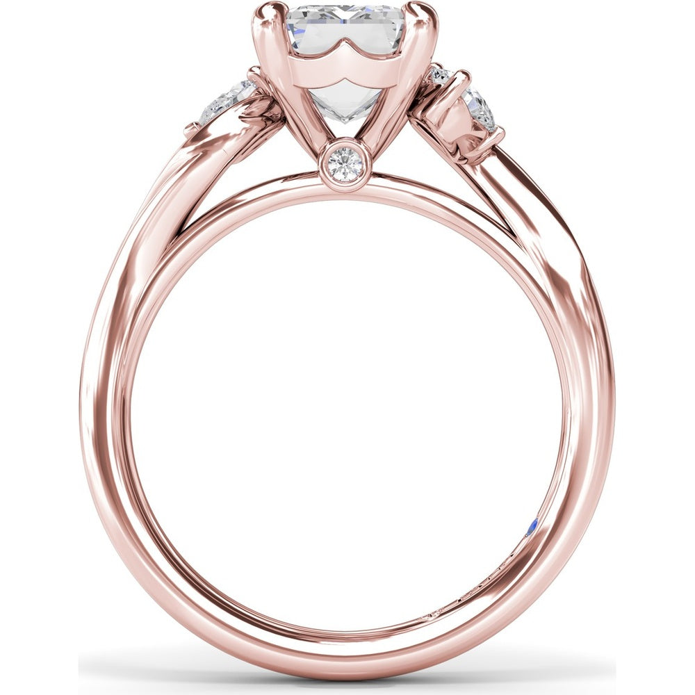 Three-Stone Curved Engagement Ring Setting with Pear-Shaped Side Diamonds and Hidden Peek-a-Boo Diamond - 0.22 Carat Total Side Stone Weight by Fana