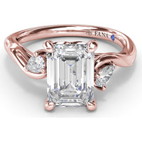Three-Stone Curved Engagement Ring Setting with Pear-Shaped Side Diamonds and Hidden Peek-a-Boo Diamond - 0.22 Carat Total Side Stone Weight by Fana
