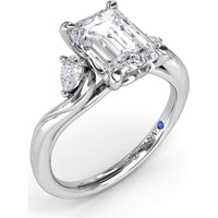 Three-Stone Curved Engagement Ring Setting with Pear-Shaped Side Diamonds and Hidden Peek-a-Boo Diamond - 0.22 Carat Total Side Stone Weight by Fana