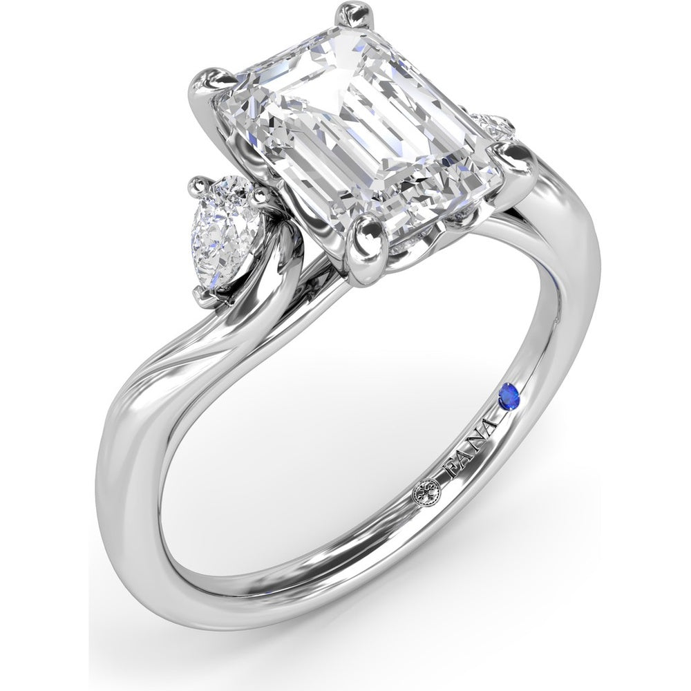 Three-Stone Curved Engagement Ring Setting with Pear-Shaped Side Diamonds and Hidden Peek-a-Boo Diamond - 0.22 Carat Total Side Stone Weight by Fana