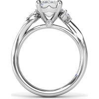 Three-Stone Curved Engagement Ring Setting with Pear-Shaped Side Diamonds and Hidden Peek-a-Boo Diamond - 0.22 Carat Total Side Stone Weight by Fana