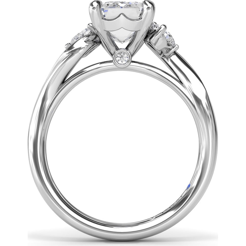 Three-Stone Curved Engagement Ring Setting with Pear-Shaped Side Diamonds and Hidden Peek-a-Boo Diamond - 0.22 Carat Total Side Stone Weight by Fana