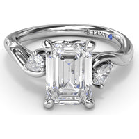 Three-Stone Curved Engagement Ring Setting with Pear-Shaped Side Diamonds and Hidden Peek-a-Boo Diamond - 0.22 Carat Total Side Stone Weight by Fana