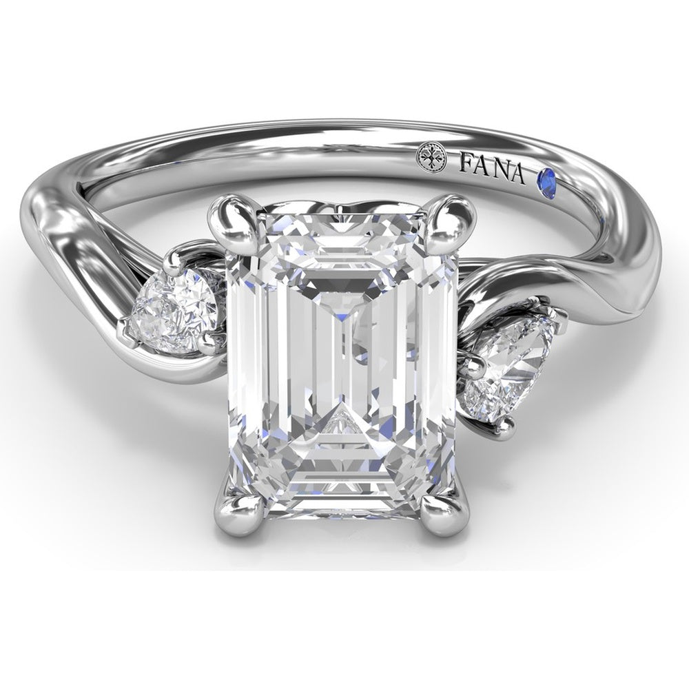 Three-Stone Curved Engagement Ring Setting with Pear-Shaped Side Diamonds and Hidden Peek-a-Boo Diamond - 0.22 Carat Total Side Stone Weight by Fana