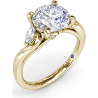 Three-Stone Curved Engagement Ring Setting with Pear Side Stones and Hidden Peek-a-Boo Diamond by Fana