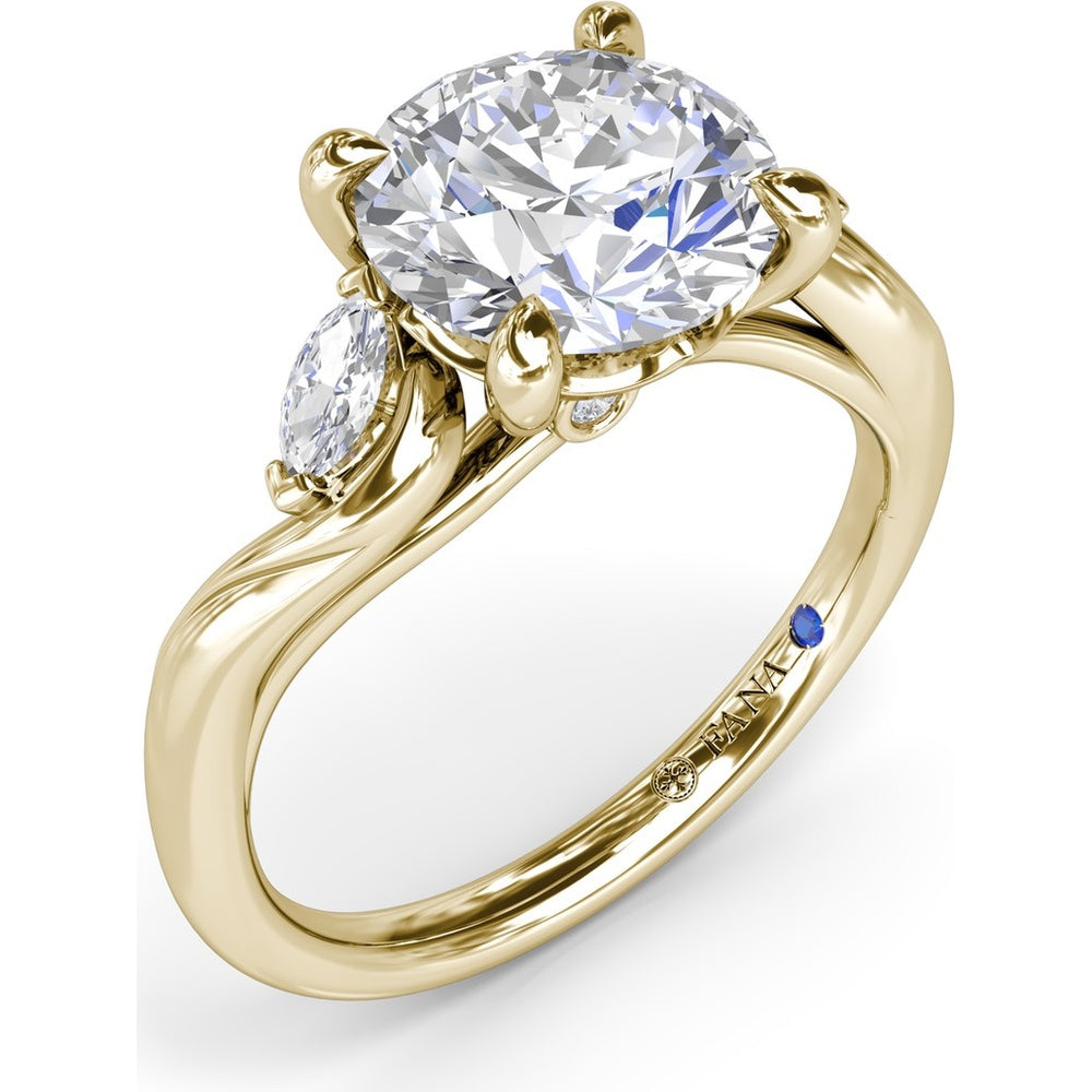 Three-Stone Curved Engagement Ring Setting with Pear Side Stones and Hidden Peek-a-Boo Diamond by Fana