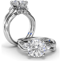 Three-Stone Curved Engagement Ring Setting with Pear Side Stones and Hidden Peek-a-Boo Diamond by Fana