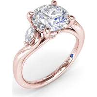 Three-Stone Curved Engagement Ring Setting with Pear Side Stones and Hidden Peek-a-Boo Diamond by Fana