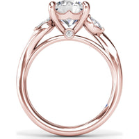 Three-Stone Curved Engagement Ring Setting with Pear Side Stones and Hidden Peek-a-Boo Diamond by Fana
