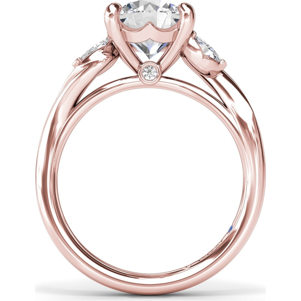 Three-Stone Curved Engagement Ring Setting with Pear Side Stones and Hidden Peek-a-Boo Diamond by Fana