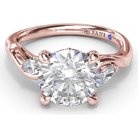 Three-Stone Curved Engagement Ring Setting with Pear Side Stones and Hidden Peek-a-Boo Diamond by Fana