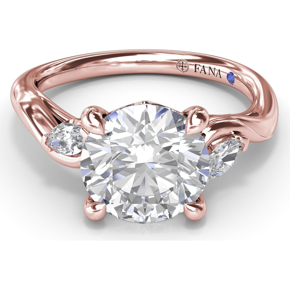 Three-Stone Curved Engagement Ring Setting with Pear Side Stones and Hidden Peek-a-Boo Diamond by Fana